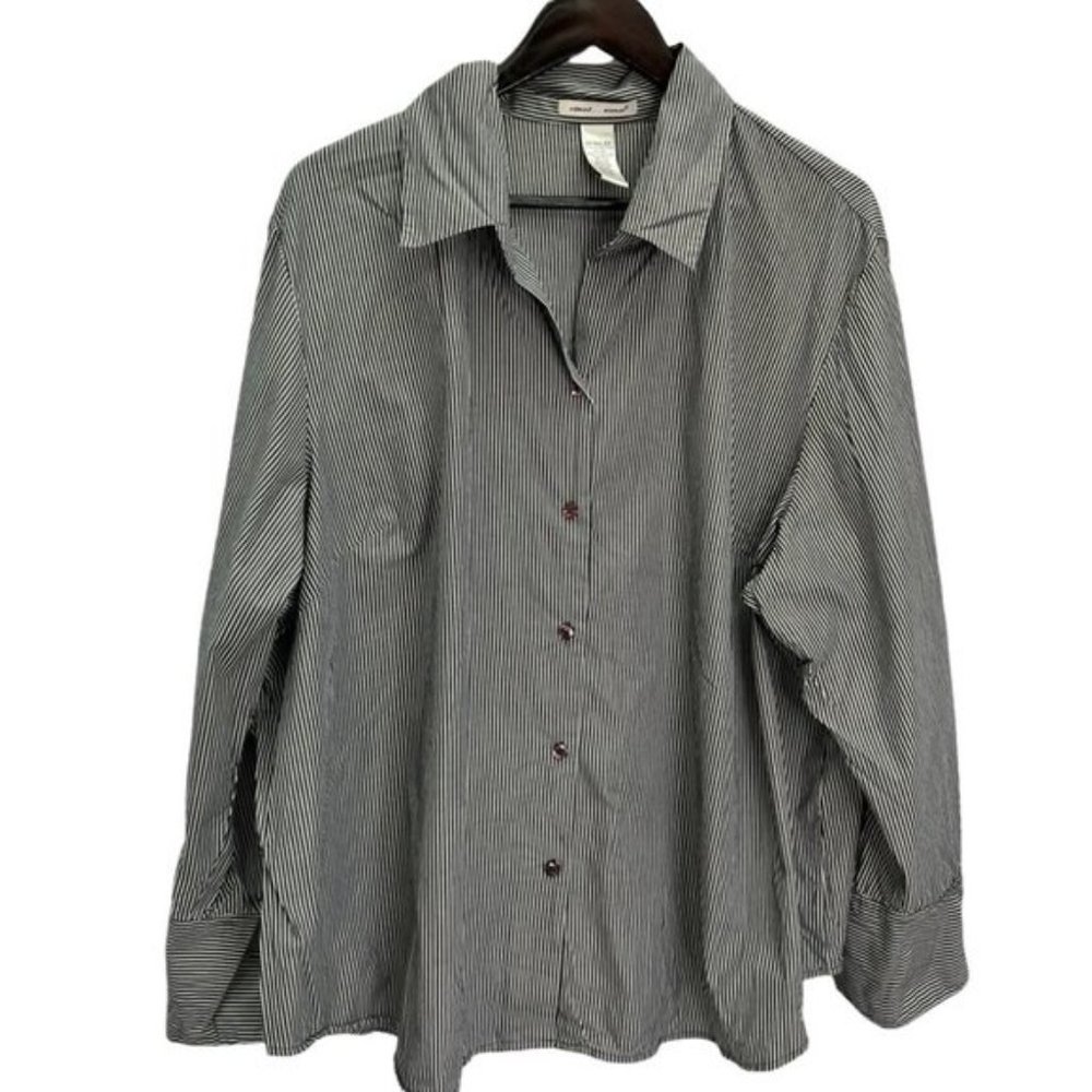Edward🖤Grey Stripe Button Down Blouse Top Size 2X